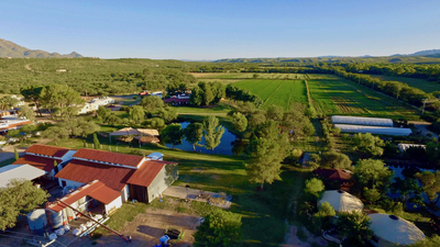 Aerial shot of the PIRP campus - Avalon Organic Gardens